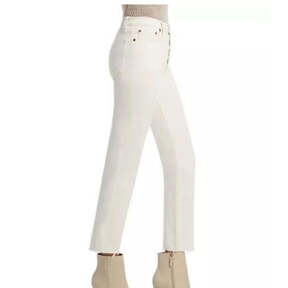 Re/Done 70s Stove Pipe High‎ Rise Straight Ankle Jeans in Vintage White - Picture 1 of 10